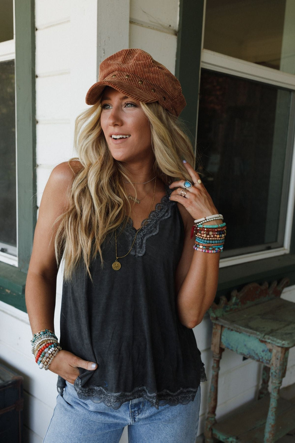 Palm Desert Lace Trim Top - Black