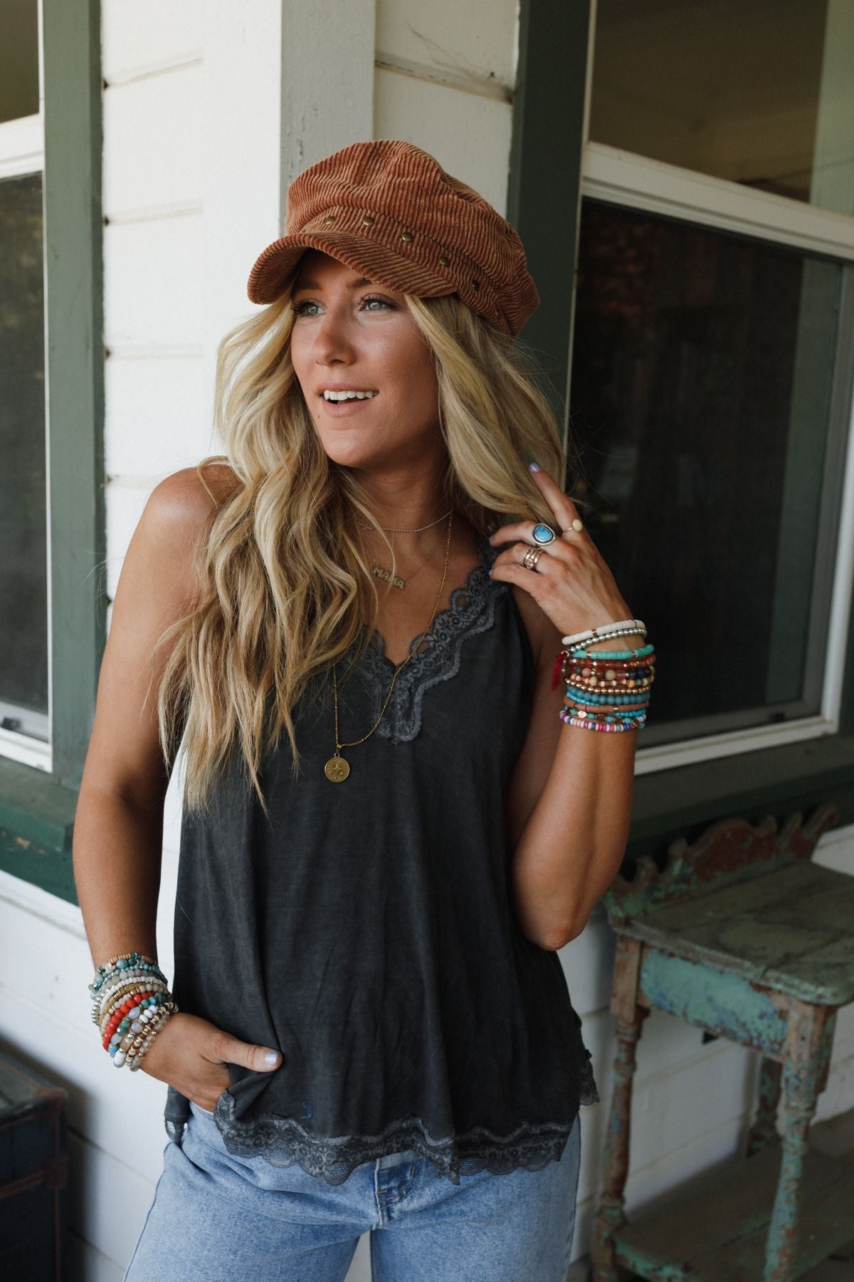Palm Desert Lace Trim Top - Black
