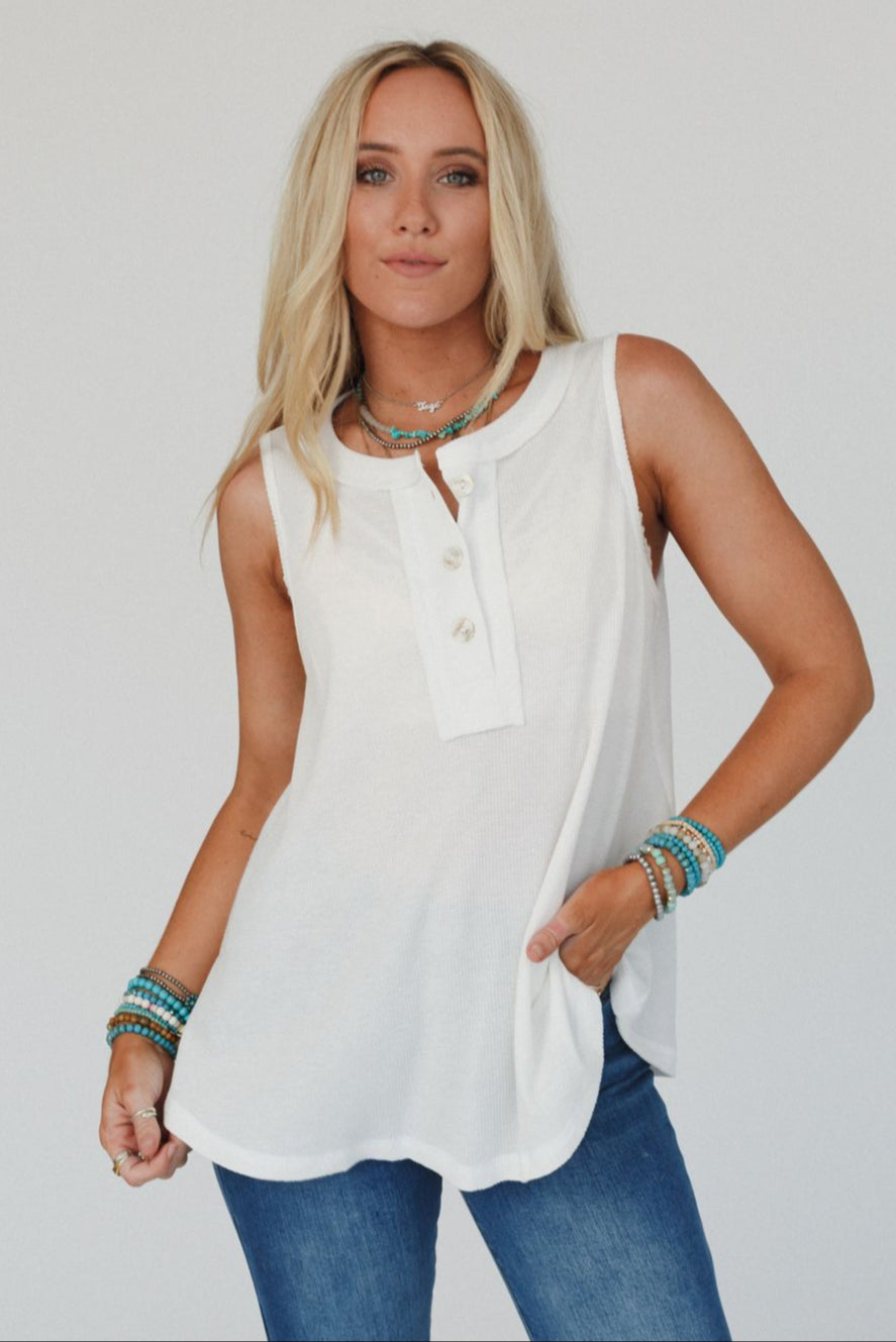 The Nest Moon Phase Henley Top - Off White