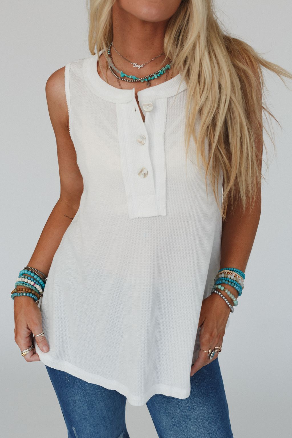 The Nest Moon Phase Henley Top - Off White