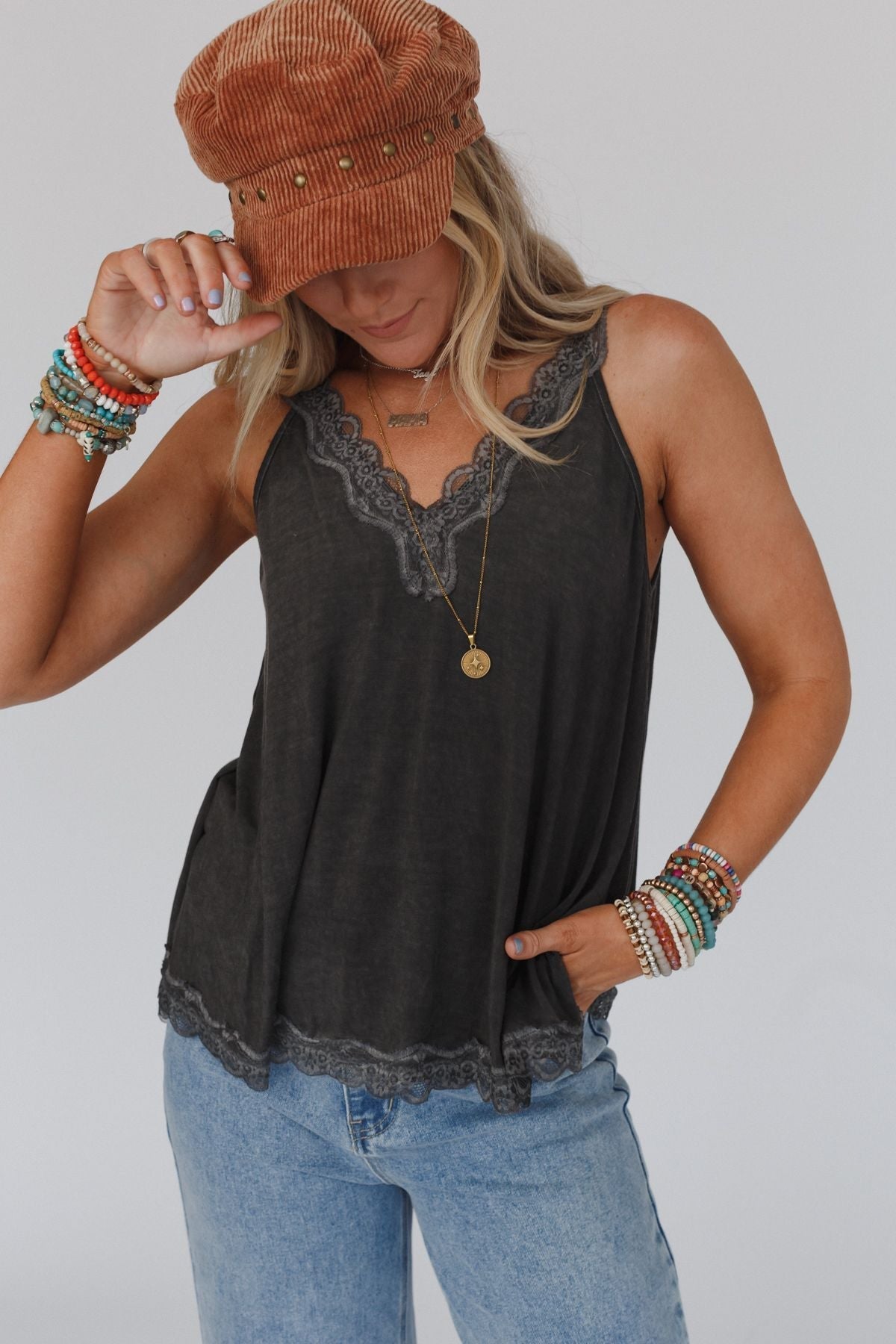 Palm Desert Lace Trim Top - Black