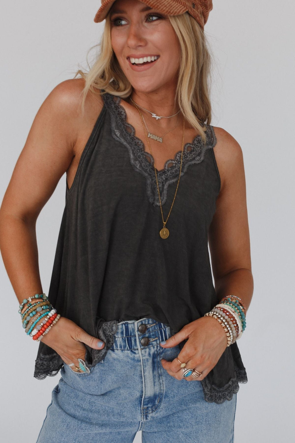 Palm Desert Lace Trim Top - Black