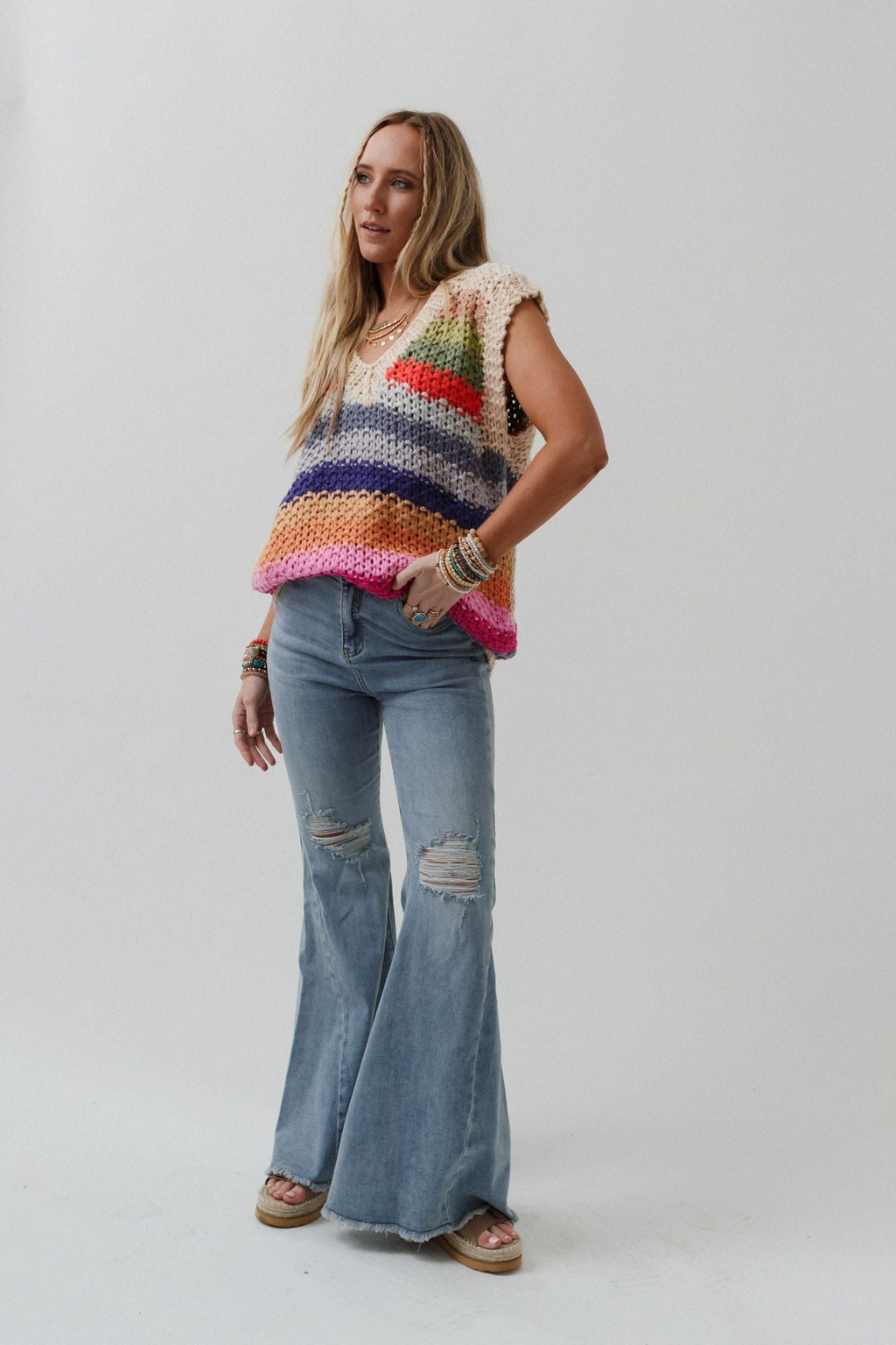 Wrapped Up In Color Knit Vest - Cream Multi