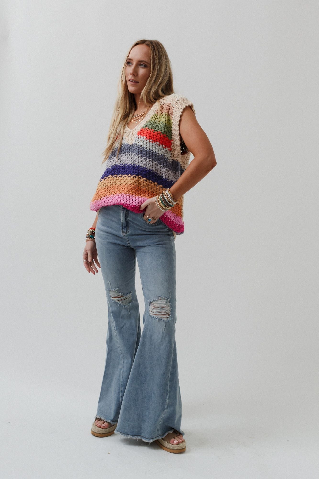 Wrapped Up In Color Knit Vest - Cream Multi