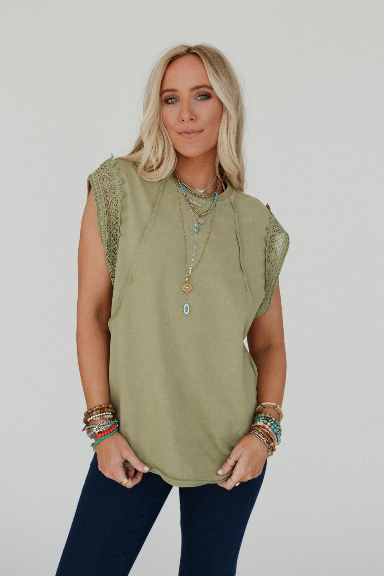 Clean Cut Short Sleeve Top - Sage
