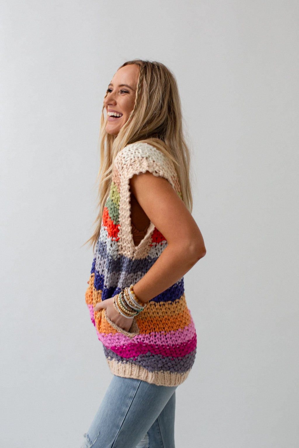 Wrapped Up In Color Knit Vest - Cream Multi