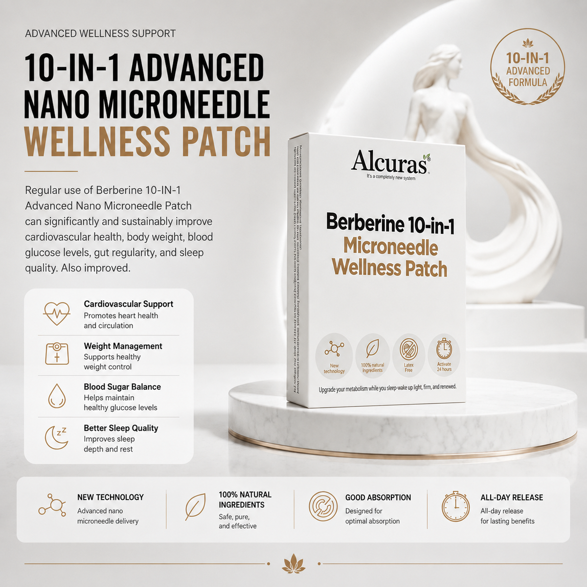 Alcuras® Berberine 10-in-1 Nano Microneedle Patch | ✅ Science-Backed Formula | 10-in-1 Advanced Blend | Visible Results in 7 Days 🏅