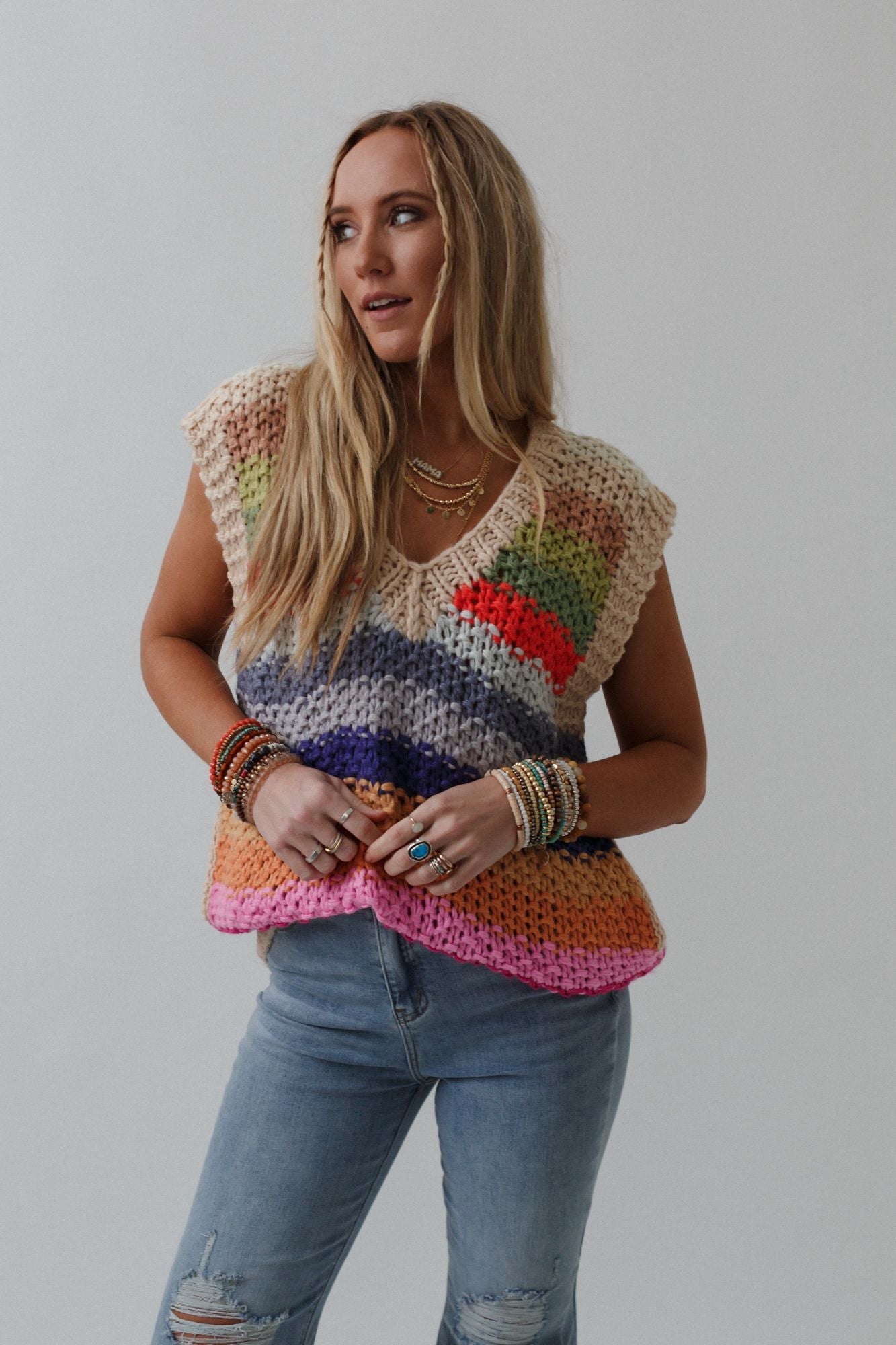 Wrapped Up In Color Knit Vest - Cream Multi