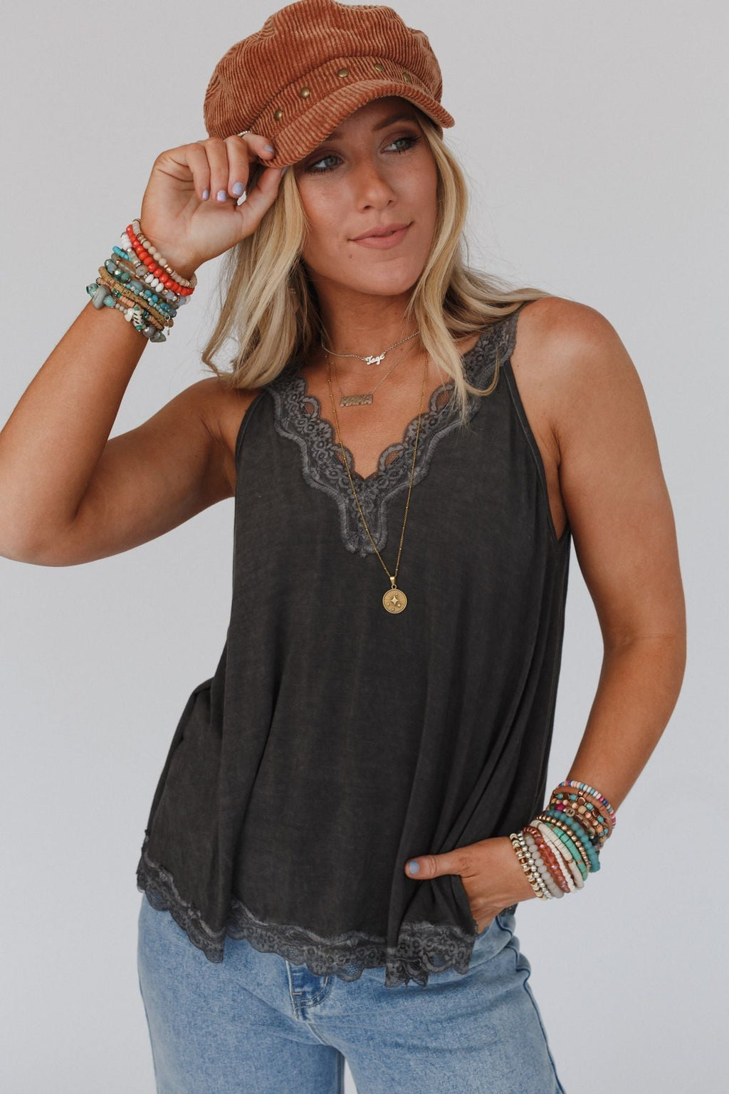 Palm Desert Lace Trim Top - Black
