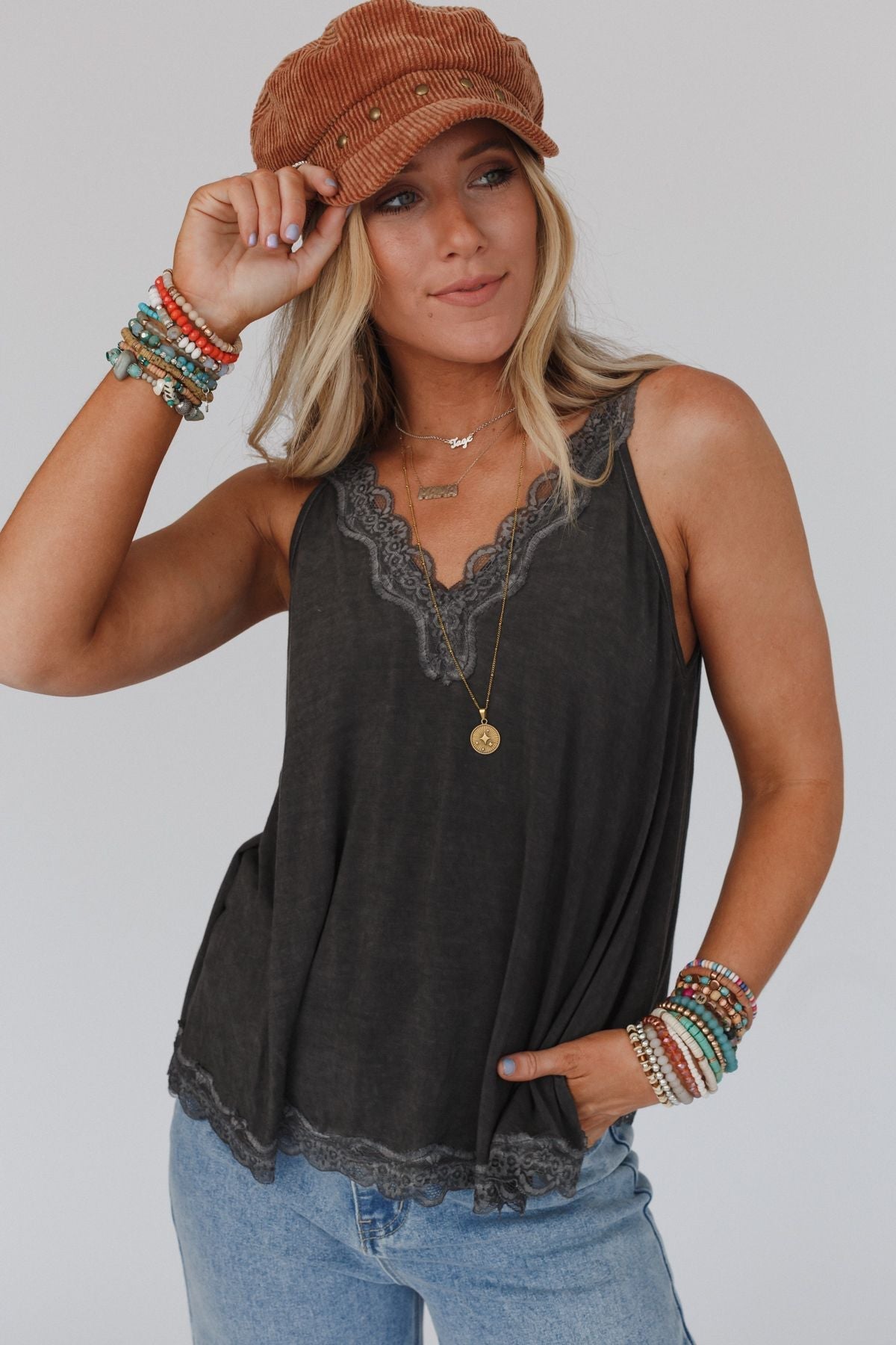 Palm Desert Lace Trim Top - Black