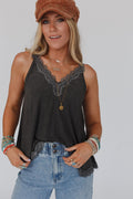 Palm Desert Lace Trim Top - Black