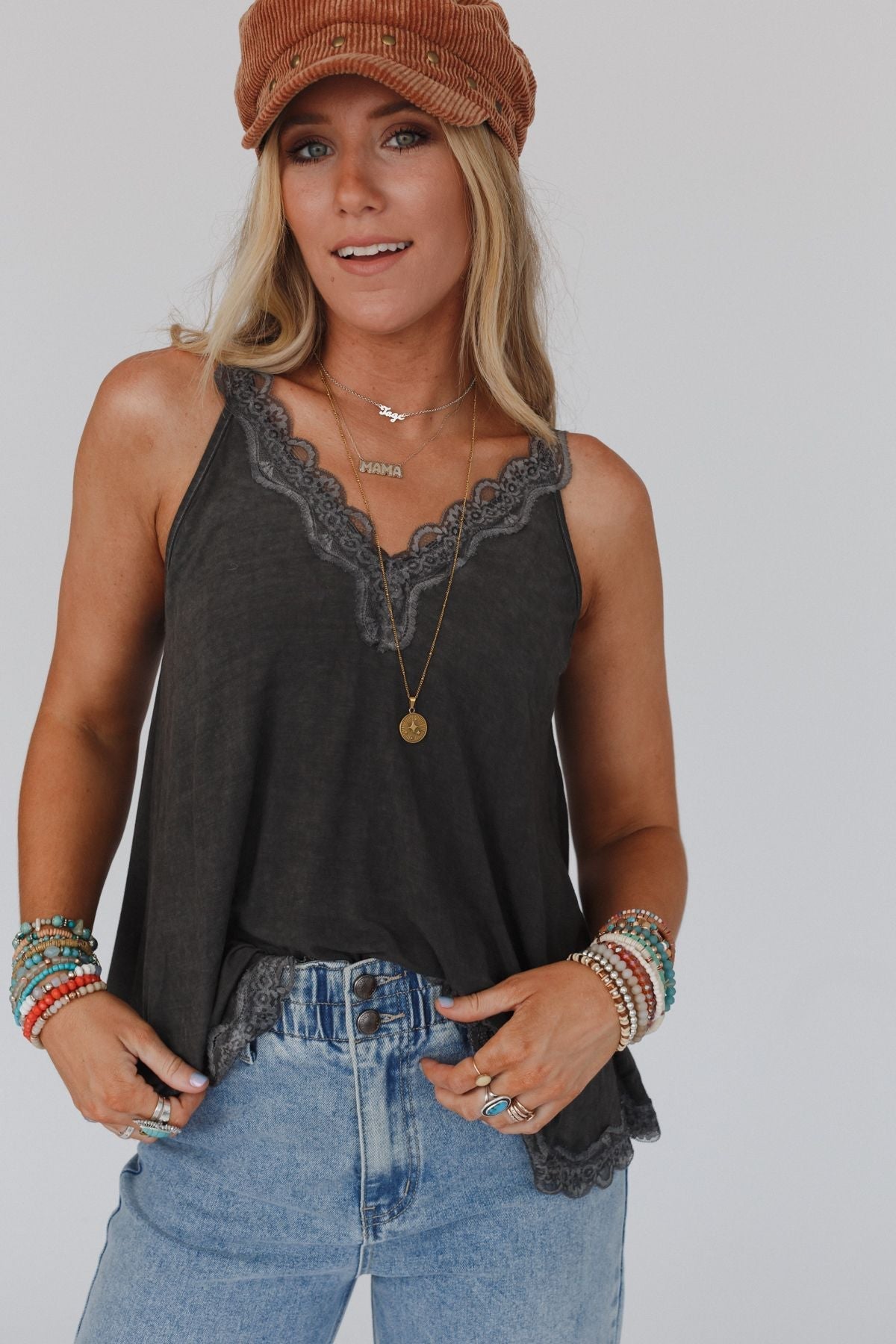 Palm Desert Lace Trim Top - Black