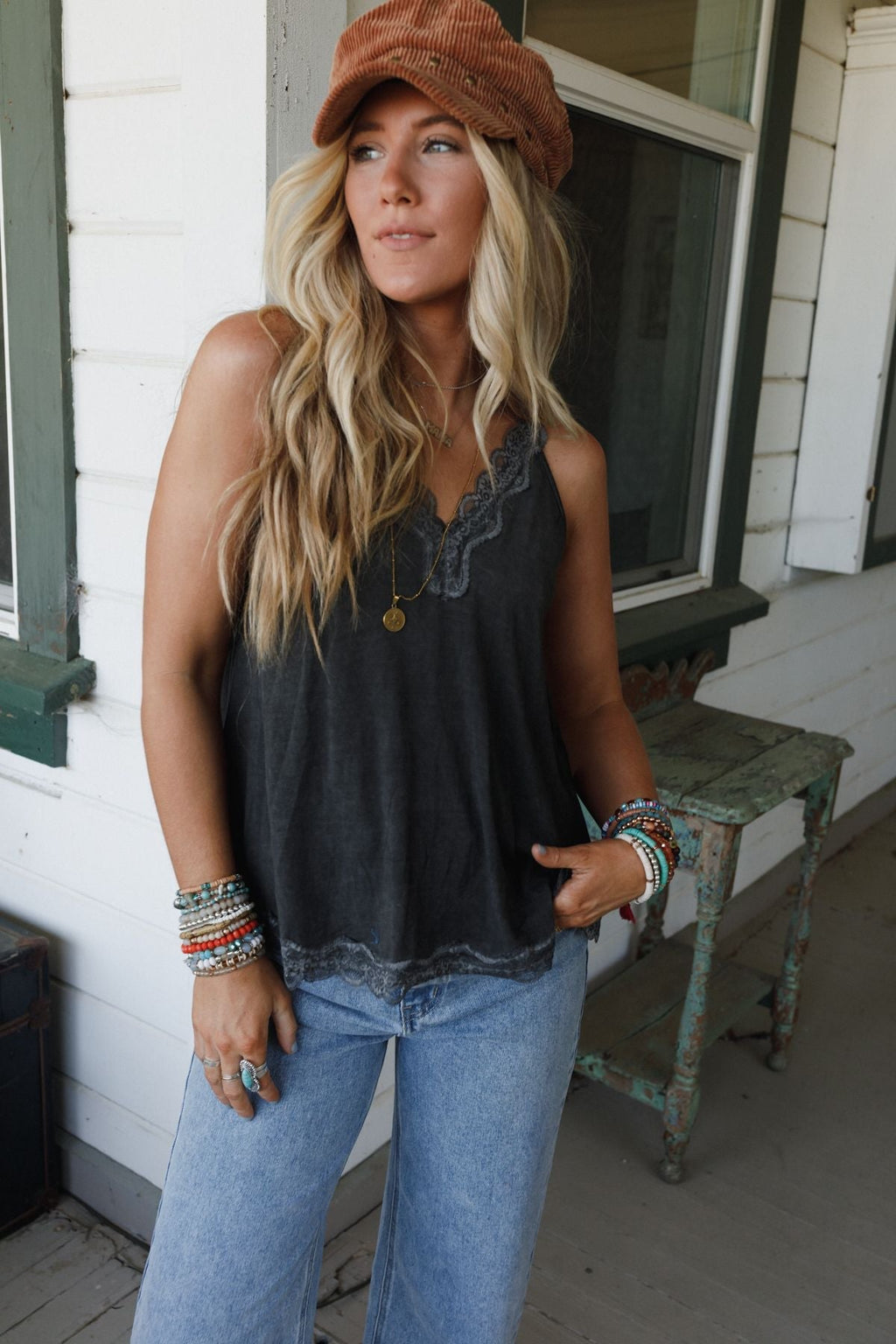 Palm Desert Lace Trim Top - Black