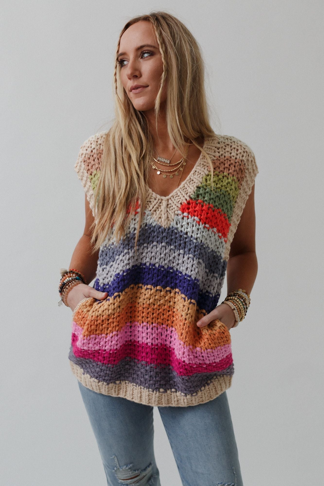 Wrapped Up In Color Knit Vest - Cream Multi