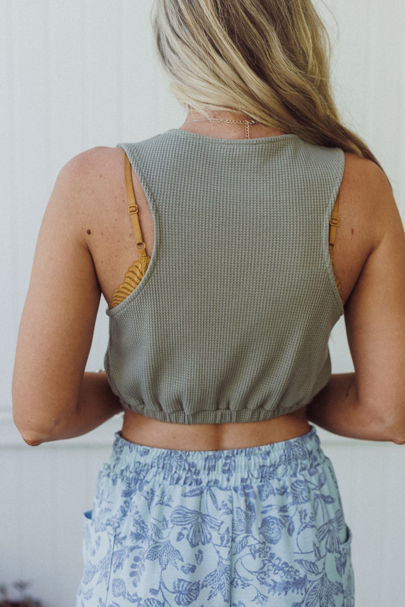 Flower Patch Cropped Tank - Olive